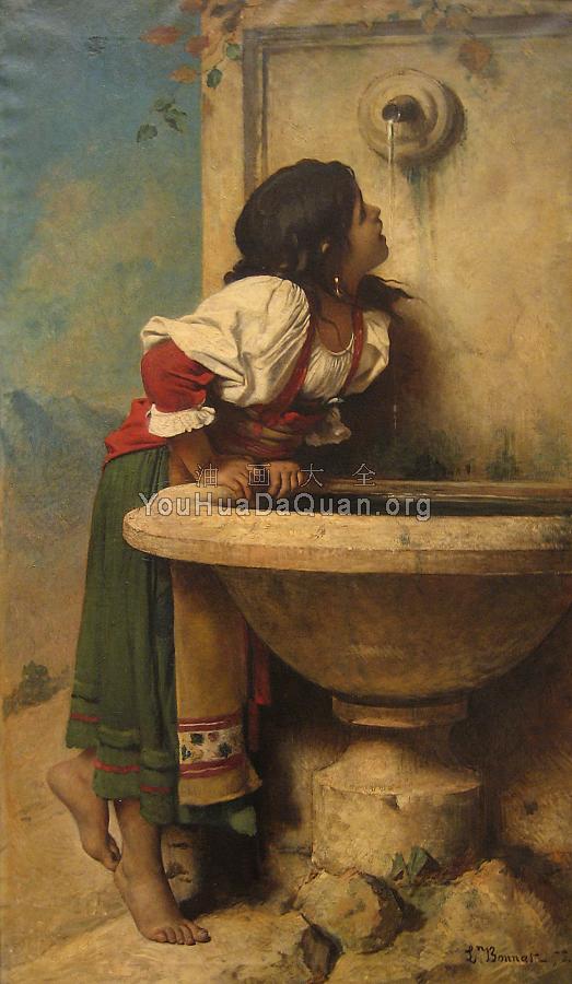 Roman Girl at a Fountain by French painter Leon Bonnat - 莱昂·博纳特